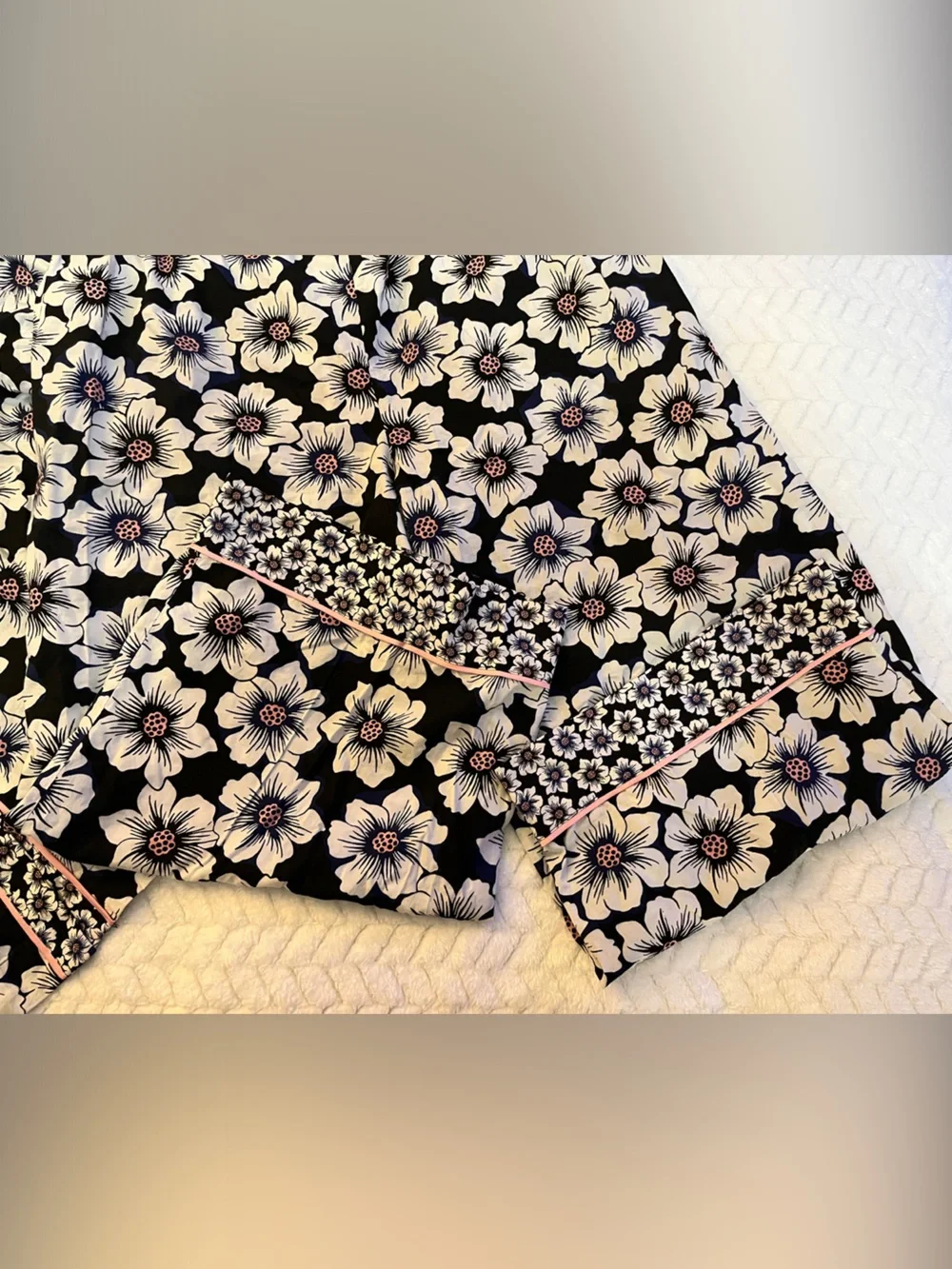 kate spade Black Floral Pajama Set with White and Pink Accents